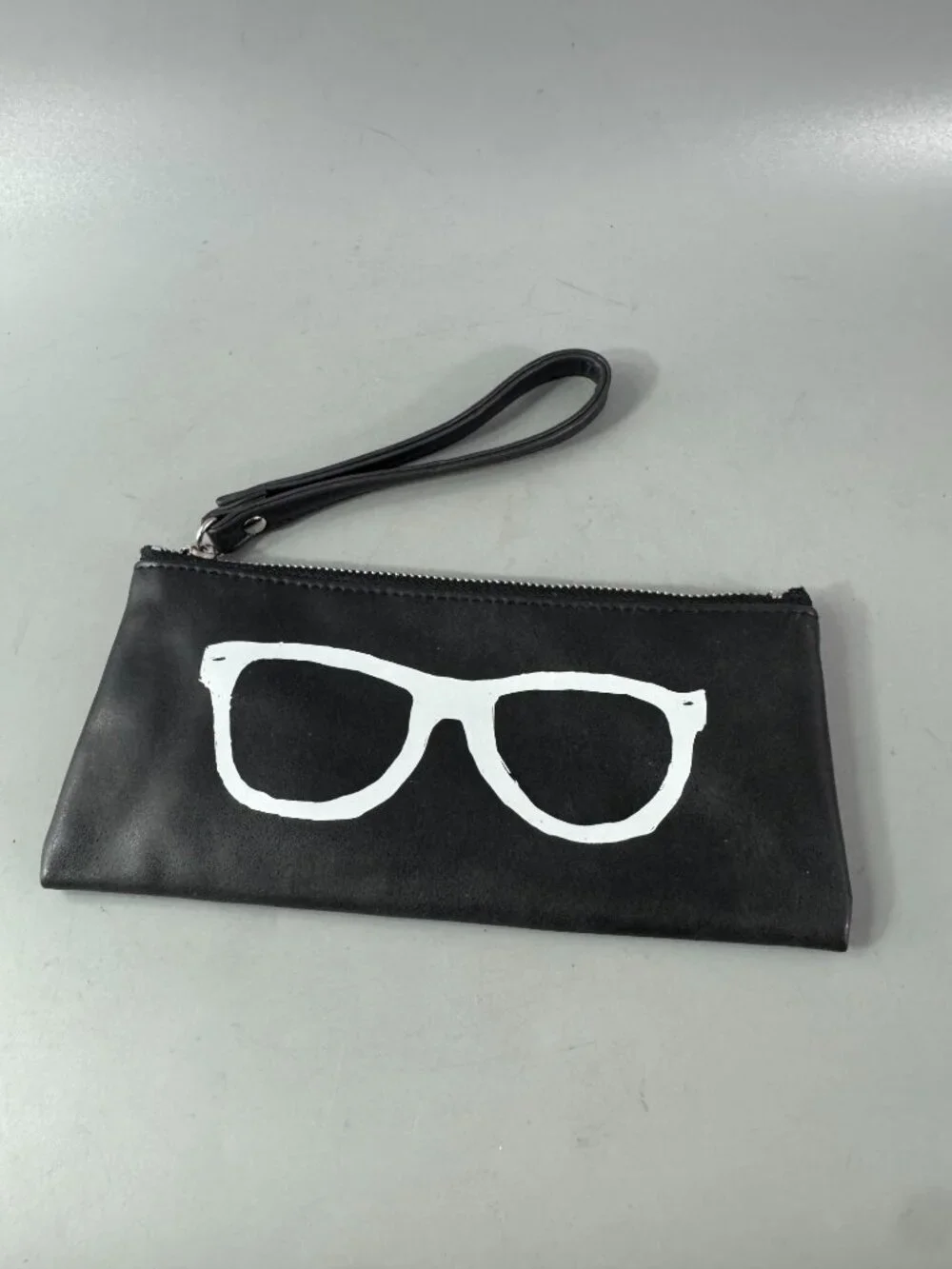 Black Bobbi black glasses design wristlet zipper pouch makeup bag